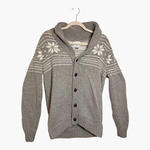 Old Navy Gray Fair Isle Shawl Collar Cardigan Sweater Preppy Classic Size Medium